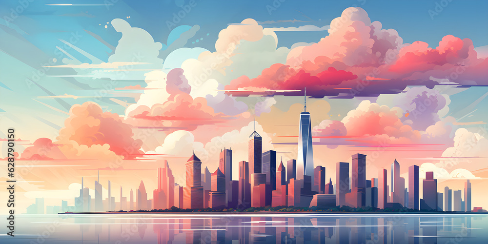 Modern city flat vector landscape created with Generative AI technology Modern city flat vector landscape created with Generative AI technology
