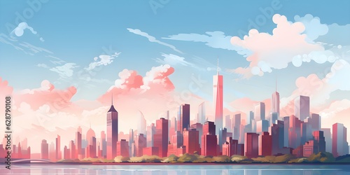 Modern city flat vector landscape created with Generative AI technology