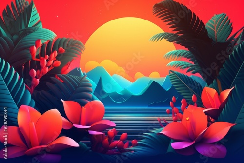 Glowing Tropical Themed 3D Abstract Background