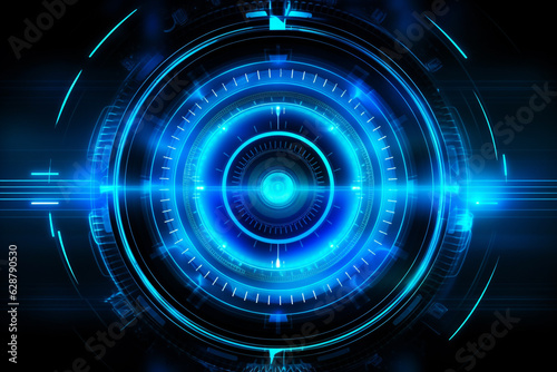 abstract technology background with code, Technology background with HUD, Blue circle technology abstract technology, AI generated.