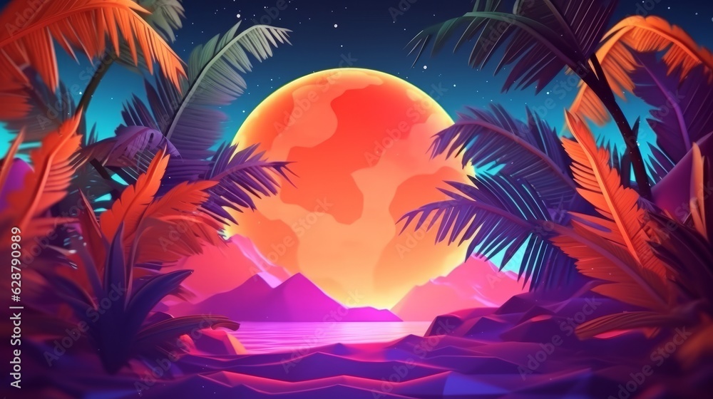 Glowing Tropical Themed 3D Abstract Background