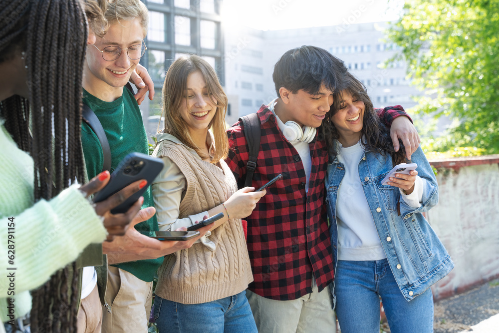 Multicultural University Students Interacting in Courtyard - Diverse ...