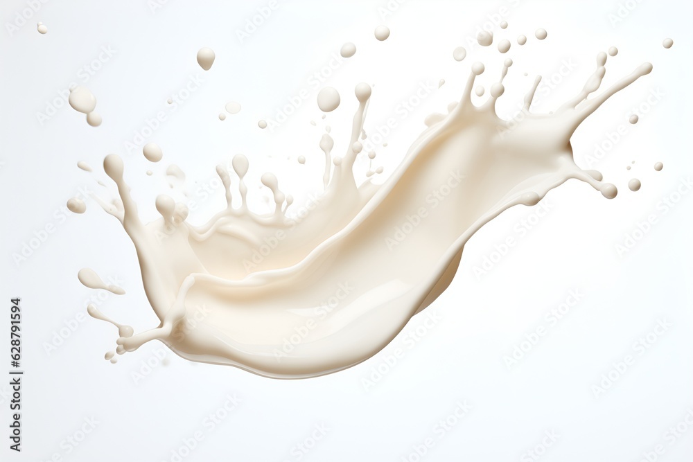 Milk or white cream splash 3d illustration isolated on white background created with Generative AI technology Milk or white cream splash 3d illustration isolated on white background created with Generative AI technology