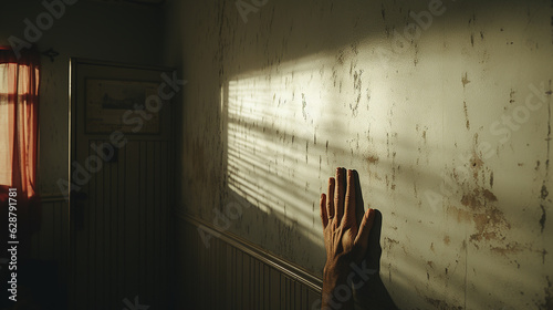 Shadow of a hand on a textured wall, symbolizing individuality and communication - Generative AI