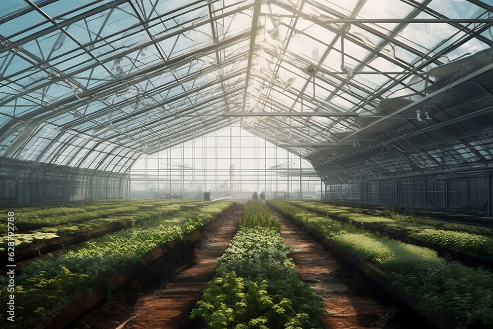 greenhouse with plants. Generative AI.