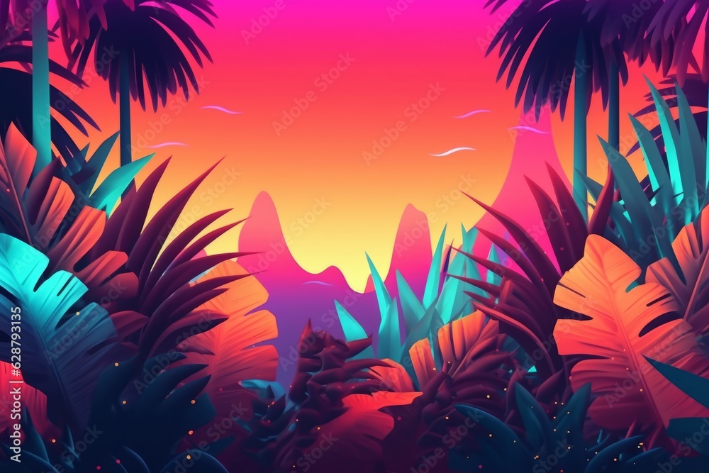 Glowing Tropical Themed 3D Abstract Background Glowing Tropical Themed 3D Abstract Background