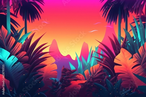 Glowing Tropical Themed 3D Abstract Background