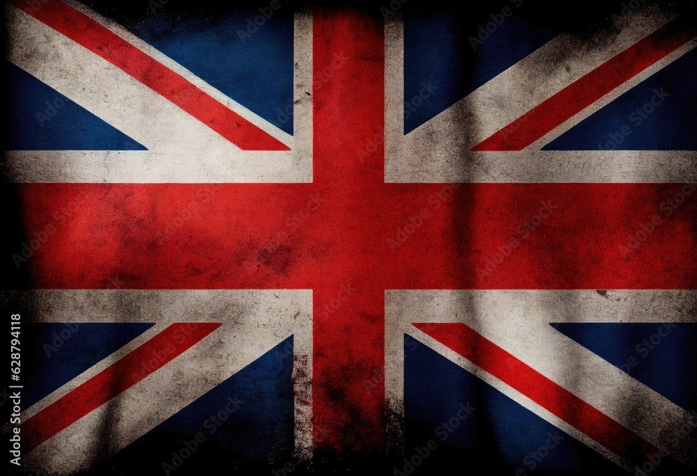 Fototapeta premium Uk national flag in grunge style with scratches. High quality photo