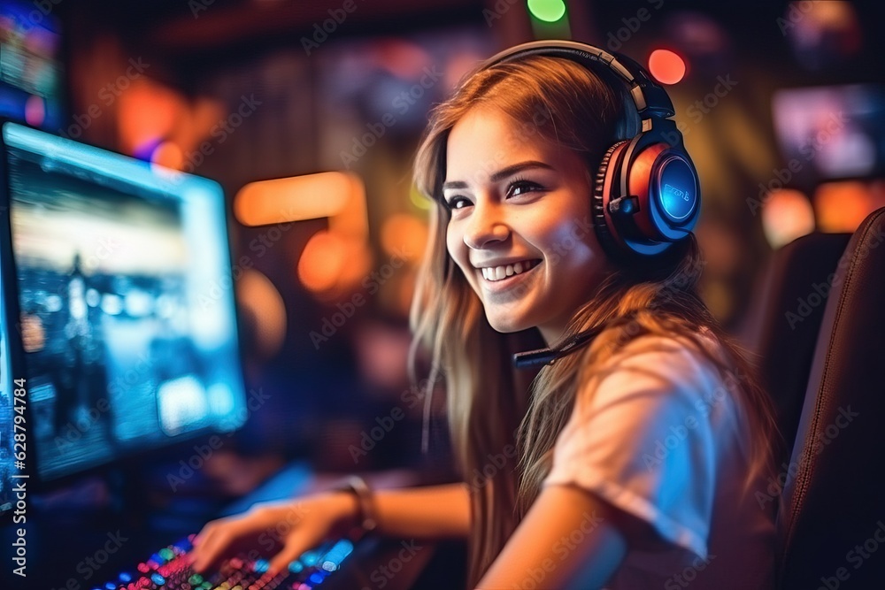 Game time, Happy female gamer live recording Game time, Happy female gamer live recording