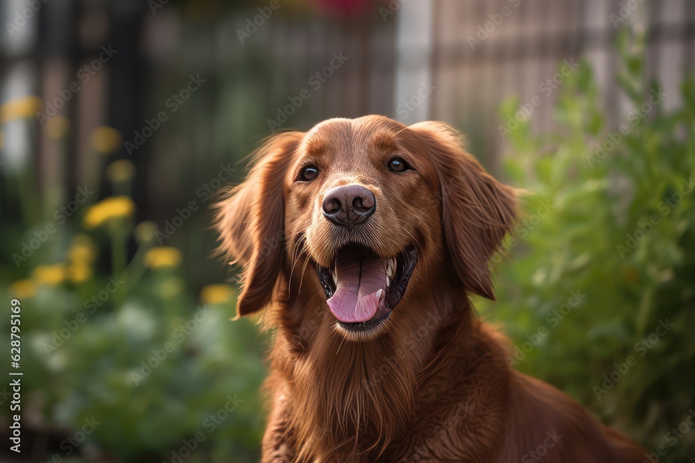 suburban happy summer dog portait in an outside summer home yard suburban happy summer dog portait in an outside summer home yard