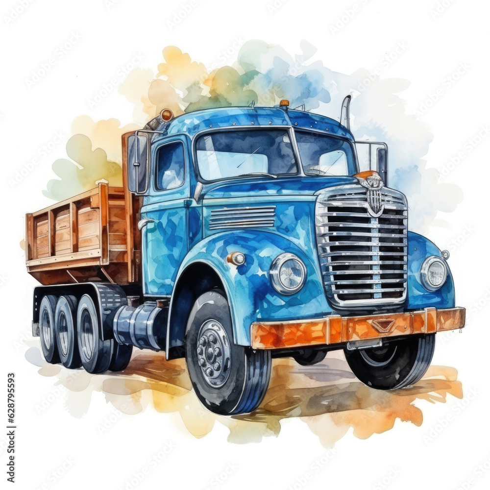 Track car. Watrercolor style. Clipart illustration