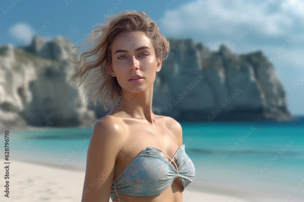 Hyper Realistic 3D Render of an Attractive Female on a Summer Beach