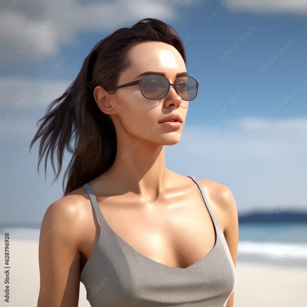 Hyper Realistic 3D Render of an Attractive Female on a Summer Beach Hyper Realistic 3D Render of an Attractive Female on a Summer Beach