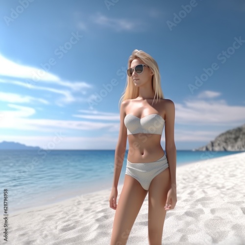 Hyper Realistic 3D Render of an Attractive Female on a Summer Beach