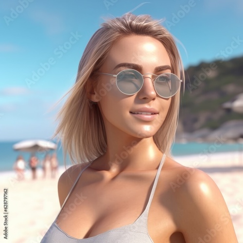 Hyper Realistic 3D Render of an Attractive Female on a Summer Beach © AberrantRealities