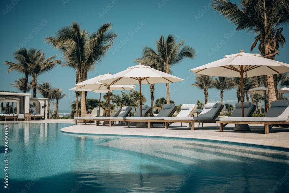 Empty luxury resort pool. Generate Ai