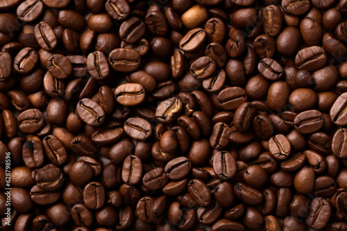 たくさんの焙煎したコーヒー豆の背景
