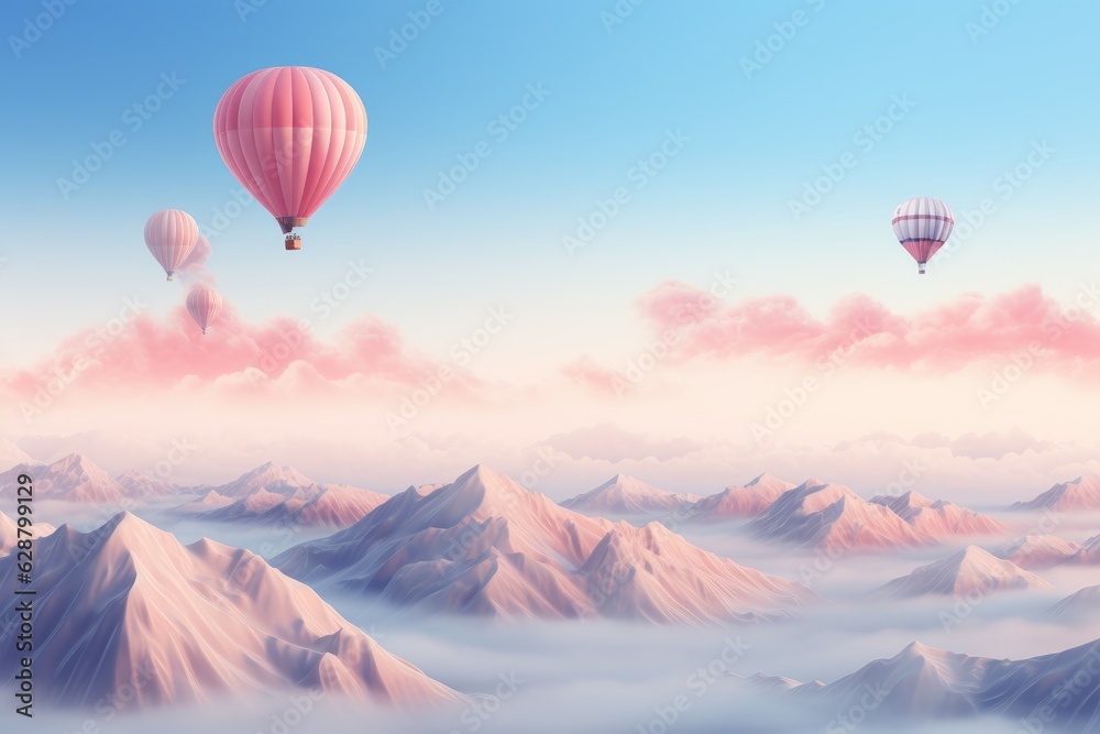 Sky mountains balloons natural. Generate Ai