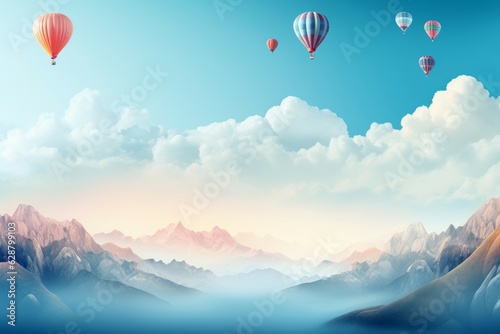 Sky mountains balloons. Generate Ai