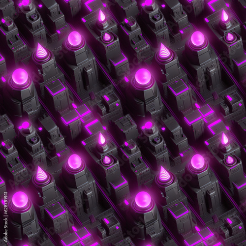 Towers with purple lights. ...
