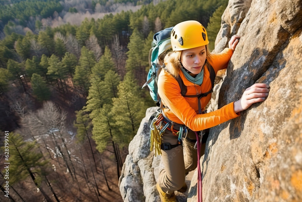Female rock climber, Hiker in the mountain Female rock climber, Hiker in the mountain