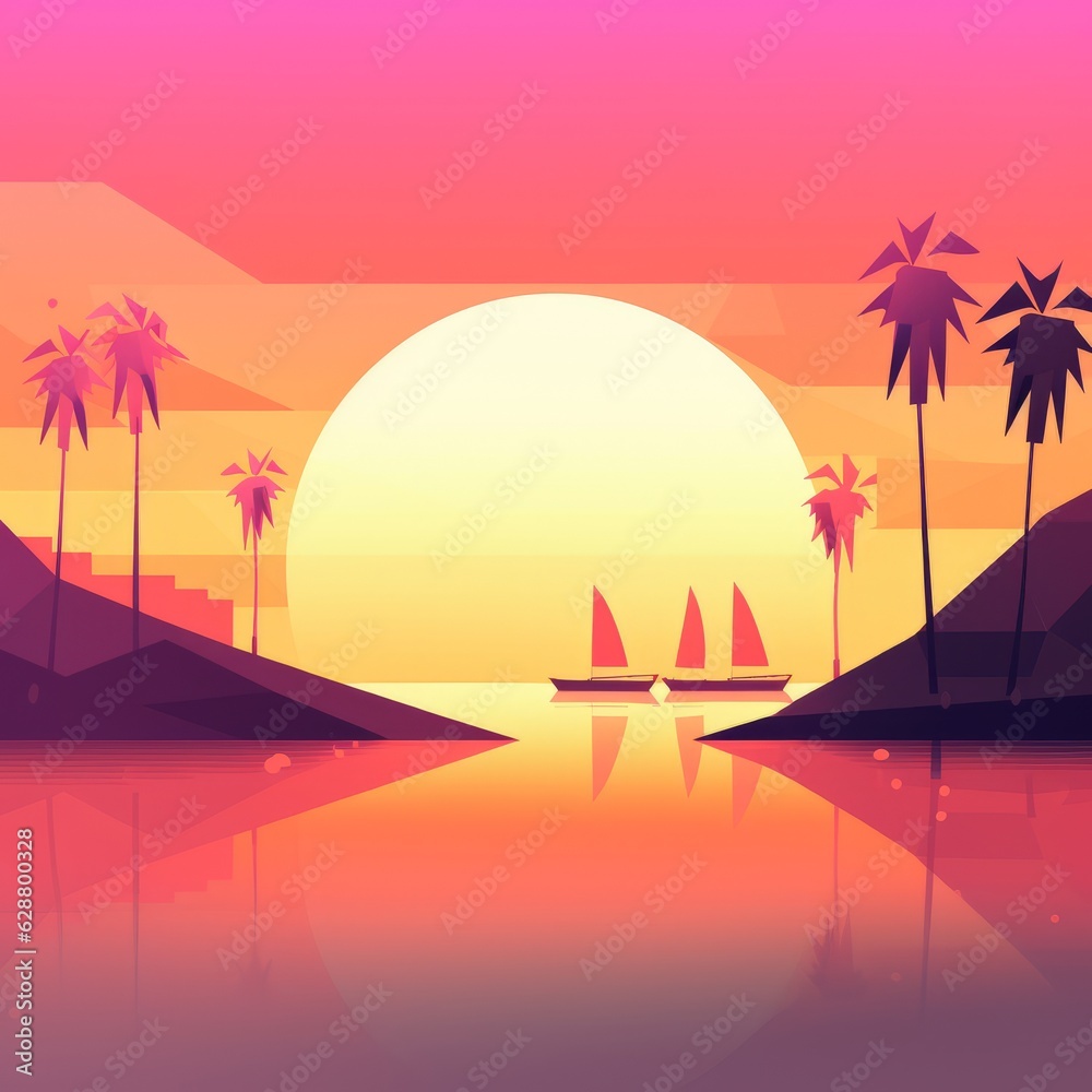 Naklejka premium Minimalist Abstract Summer Theme Landscape Background