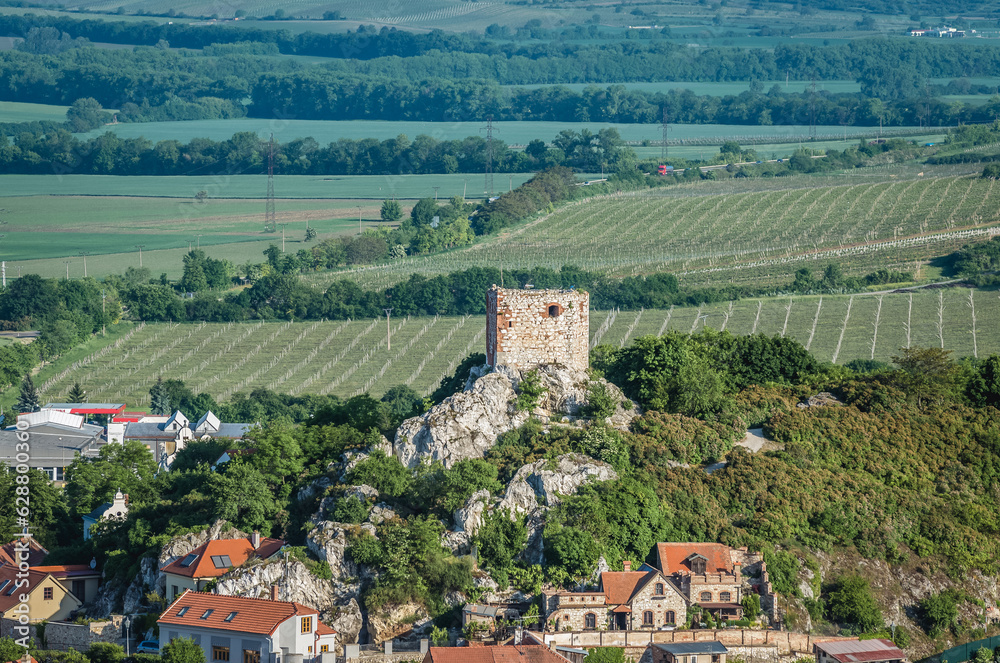 Aerial view of Mikulov city with Goat Tower in the middle, Czech Republic