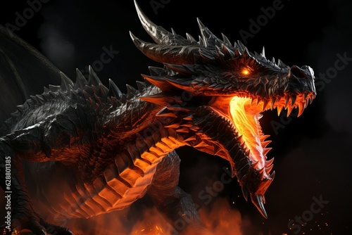 Fire breathing dragon animal. Generate Ai