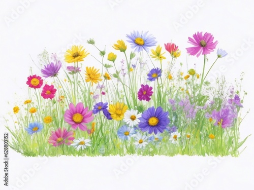 Hand-painted watercolor meadow flowers spring background