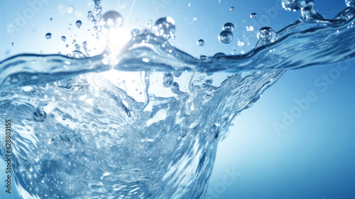 Fresh clear blue water  close up splash