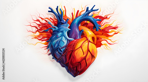 3d realistic illustration  human heart  isolated on pink background created  with Generative AI technology photo