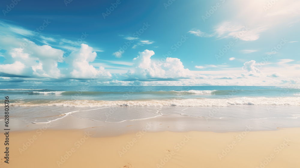 Tropical golden beach, turquoise sea summer background nature. Generative ai