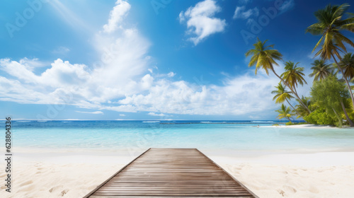 Summer scenic white sand, turquoise calm quiet sea background. Generative ai © LFK