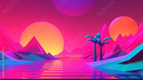 Neon Tropical Synthwave Theme 3D Abstract Background