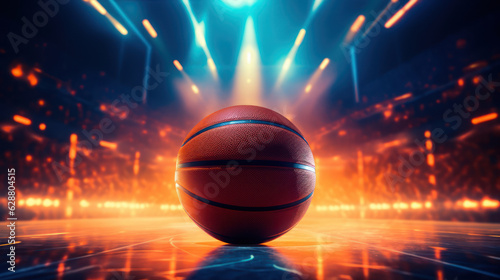 Close up of a Basketball ball in the center of the stadium © tashechka