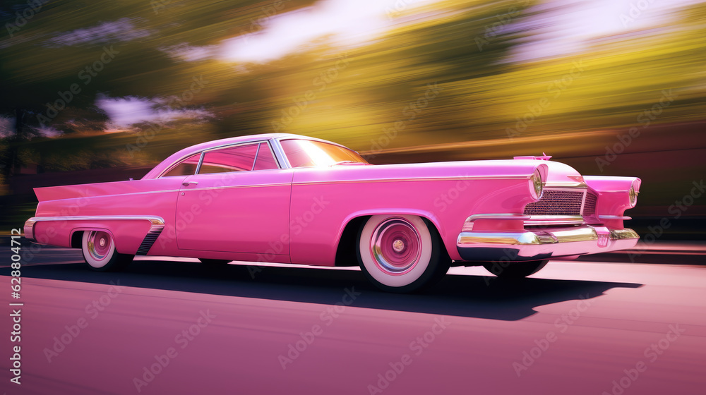 The fast classic pink barbie car that represents the box office success of the movie. Generative ai. The fast classic pink barbie car that represents the box office success of the movie. Generative ai.