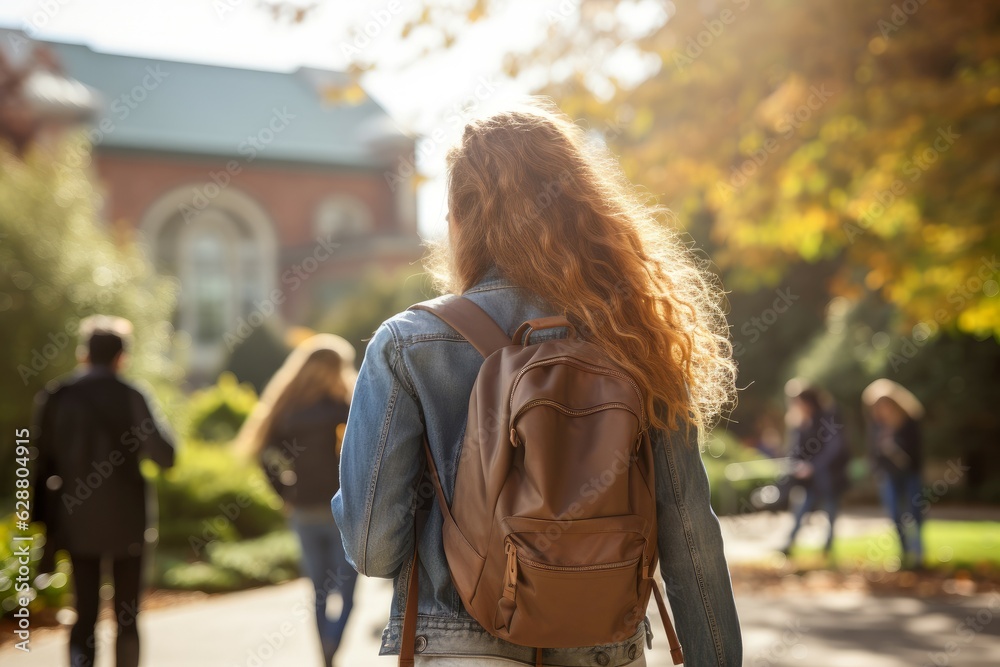 Girl backpack going class school. Generate Ai Girl backpack going class school. Generate Ai