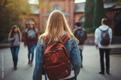 Girl backpack going class semester. Generate Ai