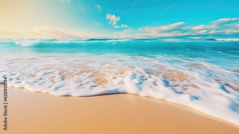 Sparkling sea wave beautiful tropical scenery soft turquoise background. Generative ai