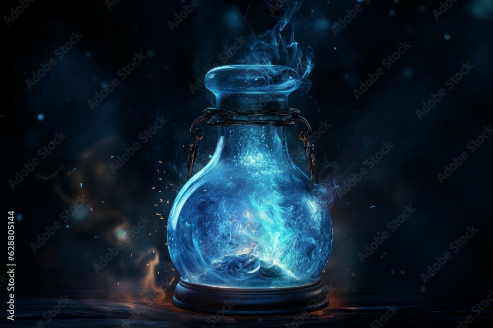 Flask blue smoke bottle. Generate Ai Flask blue smoke bottle. Generate Ai