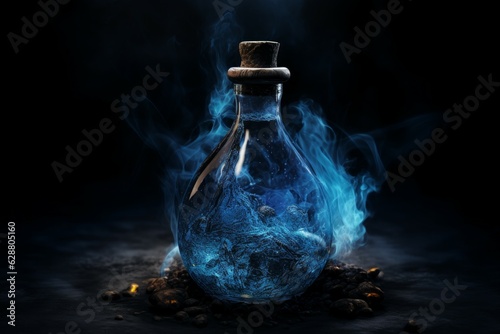 Flask blue smoke bottle pot. Generate Ai