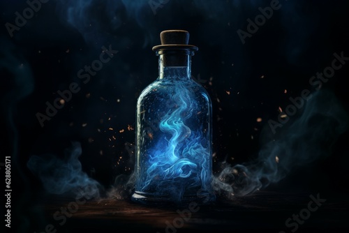 Flask blue smoke bottle pot. Generate Ai