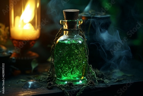 Flask green smoke bottle. Generate Ai