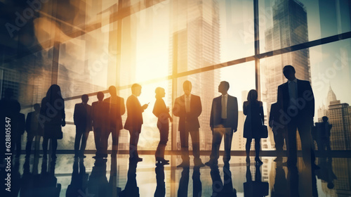 Double exposure image of many business people conference group