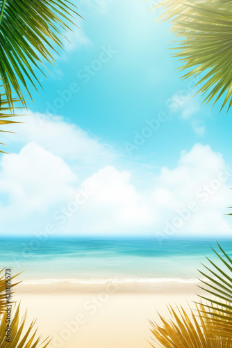Summer background with frame nature of tropical golden beach. Generative ai