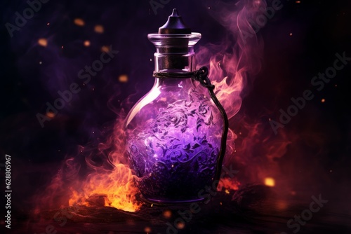 Flask purple smoke bottle cold. Generate Ai