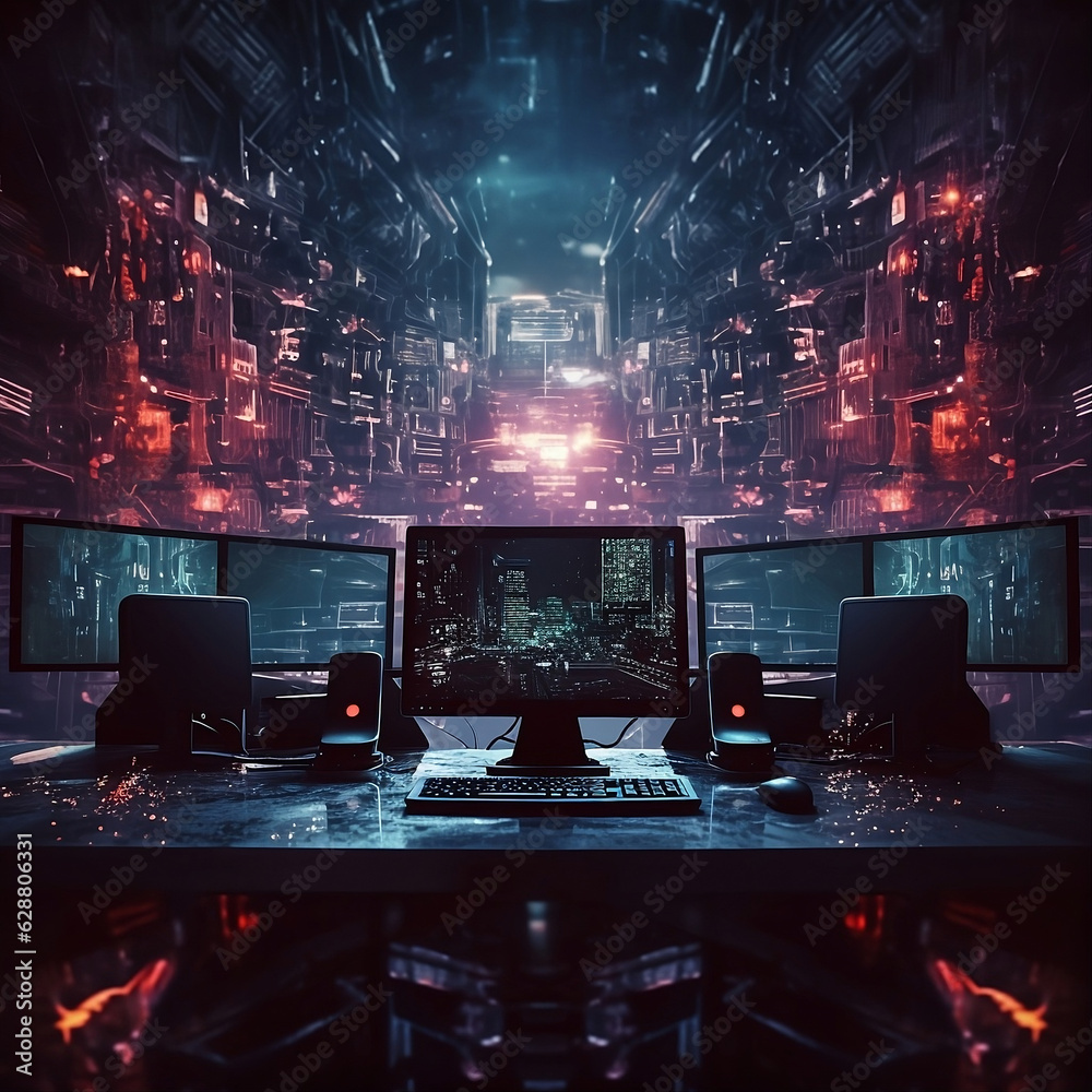 Dark cyber punk technology desktop illustration