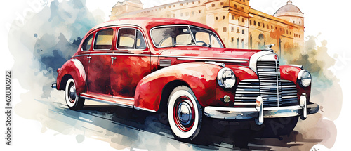 retro car. watercolor illustration on white background.
