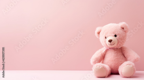 Bear peluche on pale pink background with copy space 