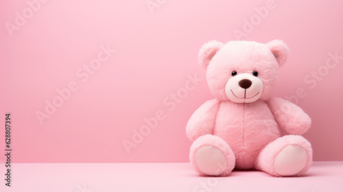 Bear peluche on pale pink background with copy space  © tashechka